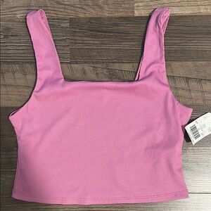 Pink Ribbed Square Neck Crop Top
